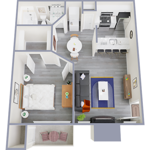 a floor plan of a studio apartment with a bedroom and a living room